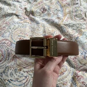 MICHAEL Michael Kors Brown Leather Belt with Gold Buckle